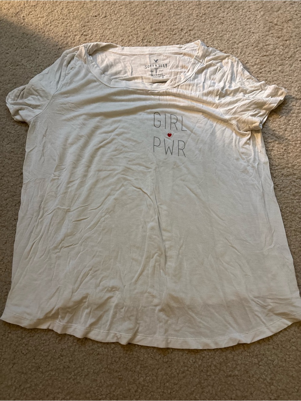 American Eagle Outfitters White GIRL PWR Short Sleeve Tee with Heart Accent